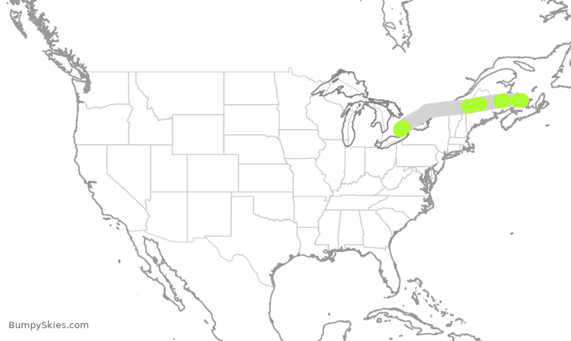 Turbulence forecast map for ACA629, YYG to YYZ