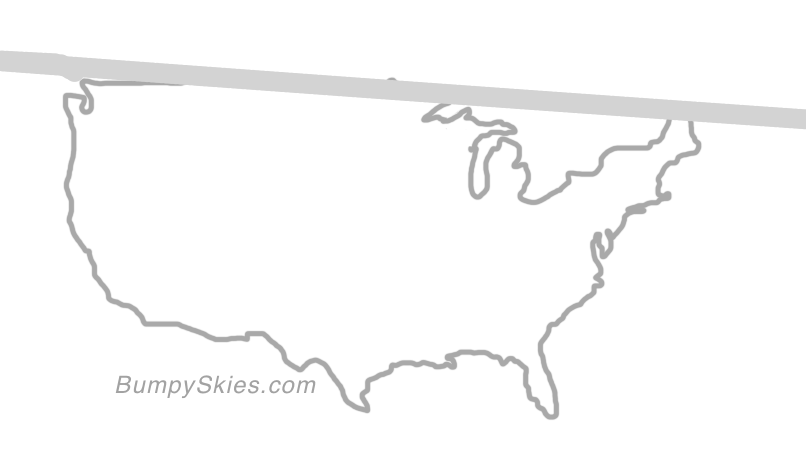 Map of continental US with illustrated flight path and turbulence forecast (described in text below)