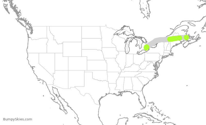 Turbulence forecast map for ACA645, YQM to YYZ