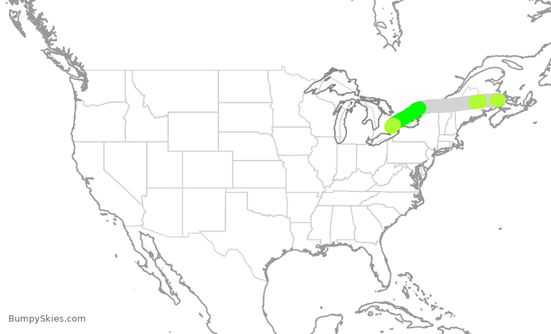 Turbulence forecast map for ACA647, YQM to YYZ