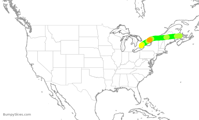Turbulence forecast map for ACA649, YQM to YYZ