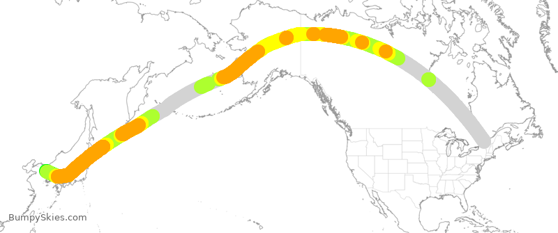 Turbulence forecast map for ACA67, YUL to ICN