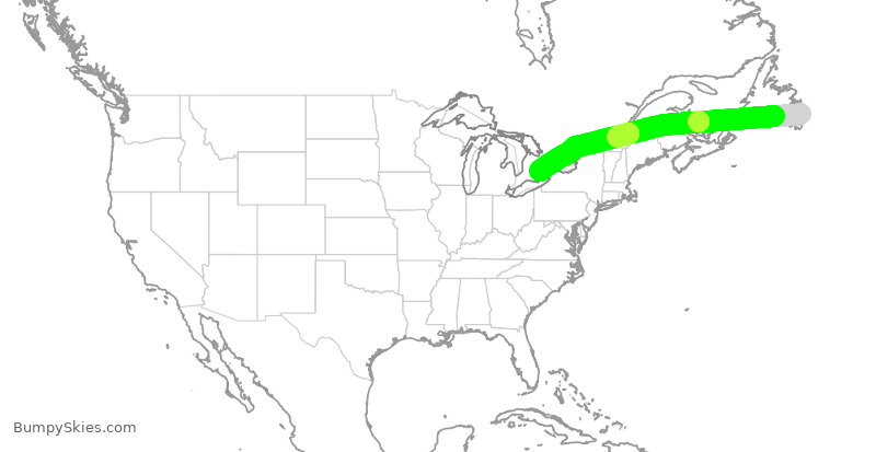 Turbulence forecast map for ACA687, YYT to YYZ