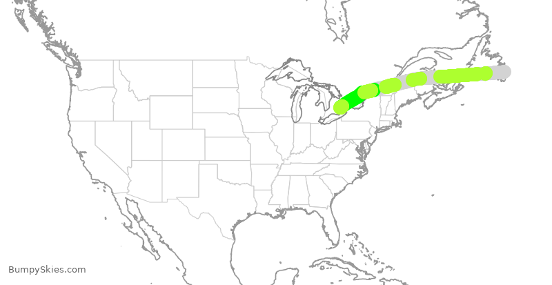 Turbulence forecast map for ACA689, YYT to YYZ