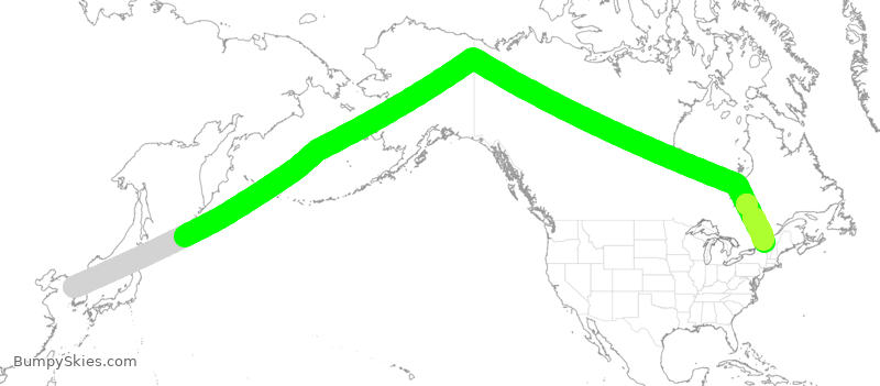 Turbulence forecast map for ACA68, ICN to YUL