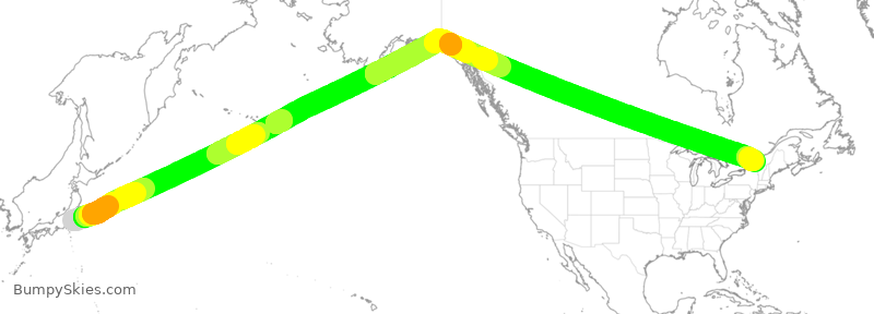 Turbulence forecast map for ACA6, NRT to YUL
