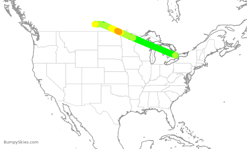 Turbulence forecast map for ACA7010, YYZ to YQR