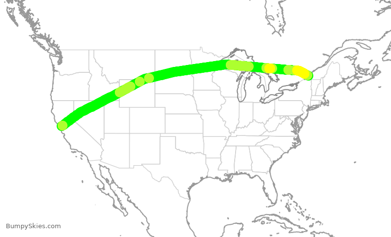 Turbulence forecast map for ACA7053, SFO to YUL