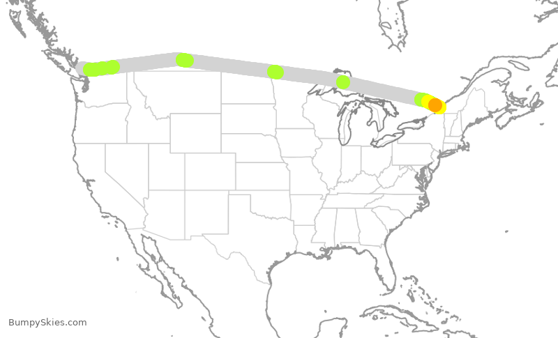 Turbulence forecast map for ACA7054, YVR to YUL