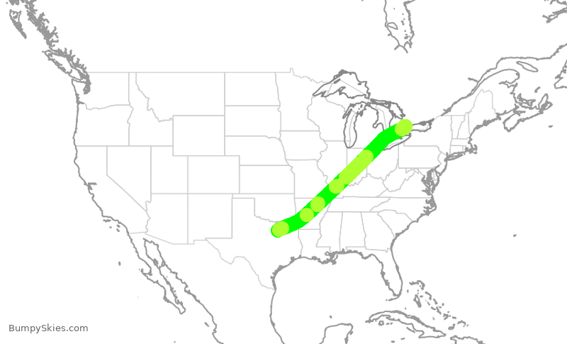 Turbulence forecast map for ACA7057, DFW to YYZ