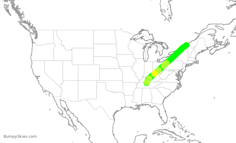 Turbulence forecast map for ACA7058, BNA to YUL
