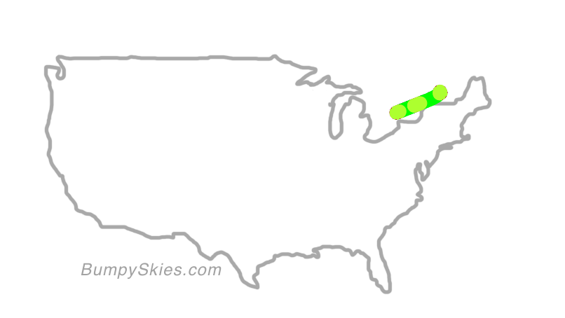 Map of continental US with illustrated flight path and turbulence forecast (described in text below)