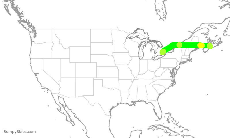 Turbulence forecast map for ACA7069, YHZ to YYZ