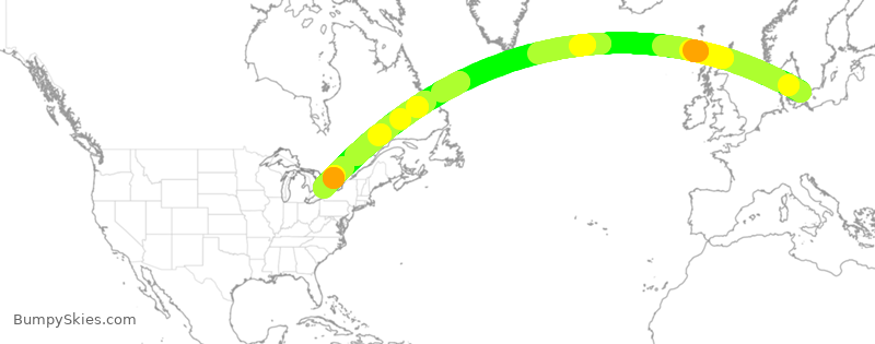 Turbulence forecast map for ACA7069, CPH to YYZ