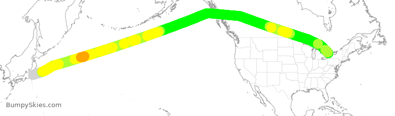 Turbulence forecast map for ACA7074, NRT to YYZ