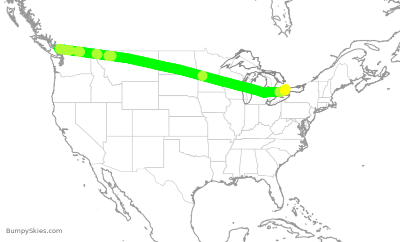 Turbulence forecast map for ACA7076, YVR to YYZ