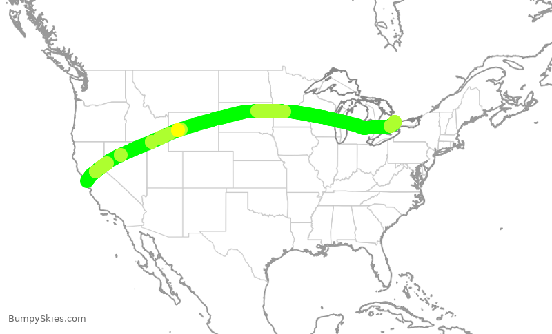 Turbulence forecast map for ACA7078, SFO to YYZ