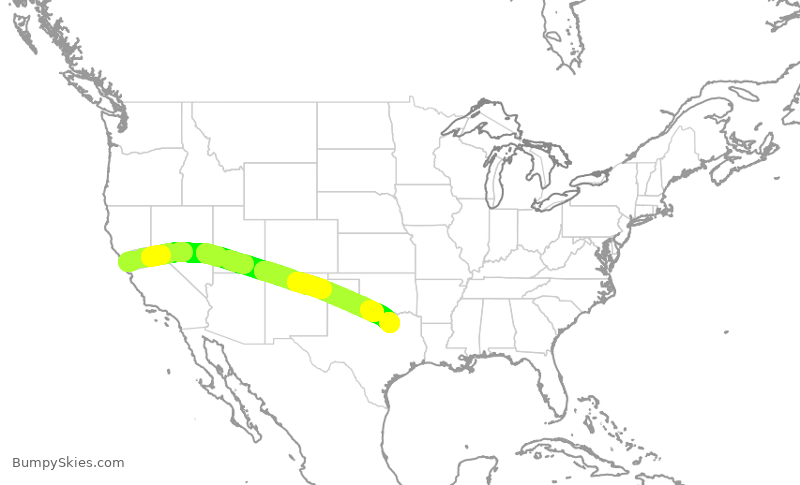 Turbulence forecast map for ACA7079, OAK to DAL