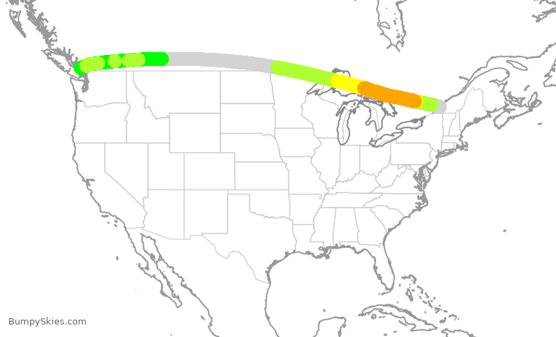Turbulence forecast map for ACA7085, YHU to YVR