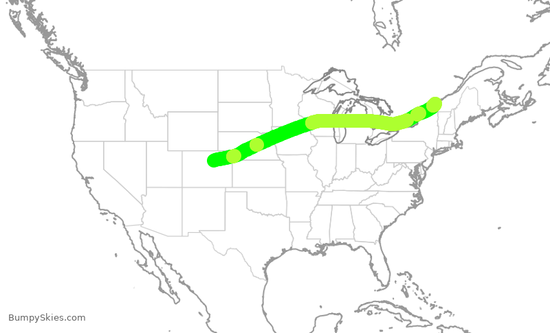 Turbulence forecast map for ACA7138, DEN to YUL