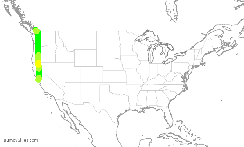 Turbulence forecast map for ACA7139, SFO to YVR