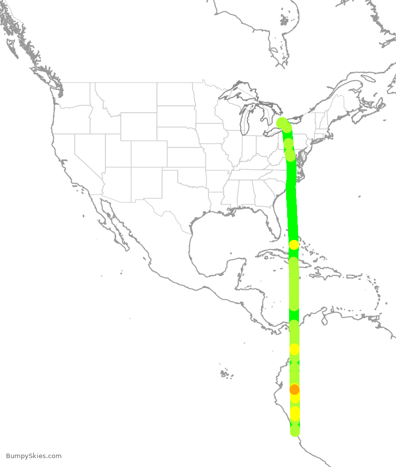 Turbulence forecast map for ACA7140, SPJC to YYZ
