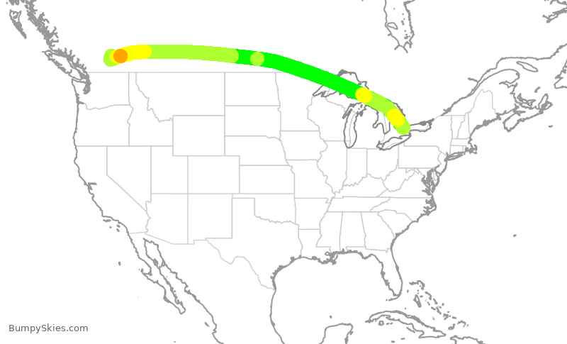Turbulence forecast map for ACA7153, YYZ to YLW