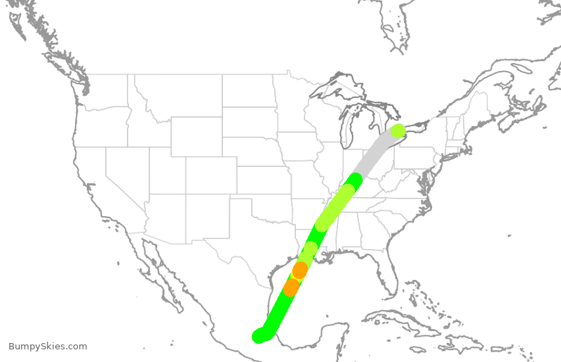 Turbulence forecast map for ACA7248, YYZ to MMSM