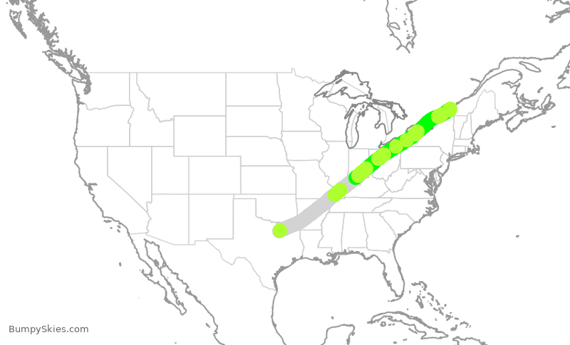 Turbulence forecast map for ACA7249, DFW to YUL
