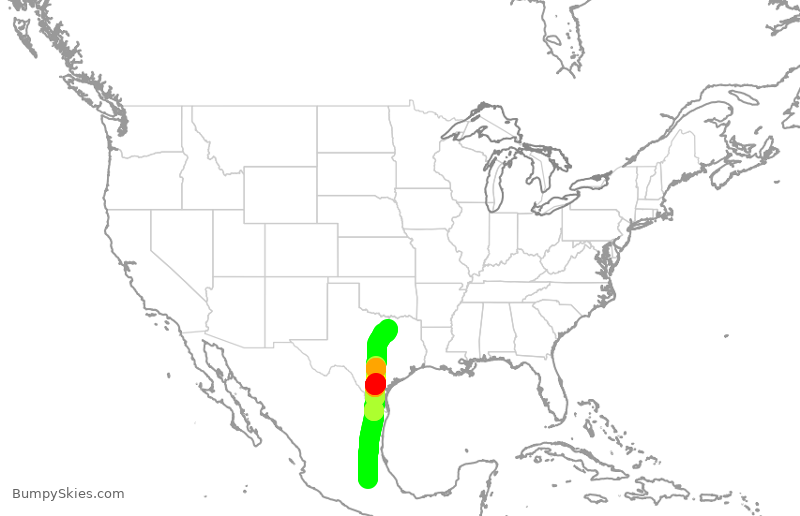Turbulence forecast map for ACA7249, MMSM to DFW
