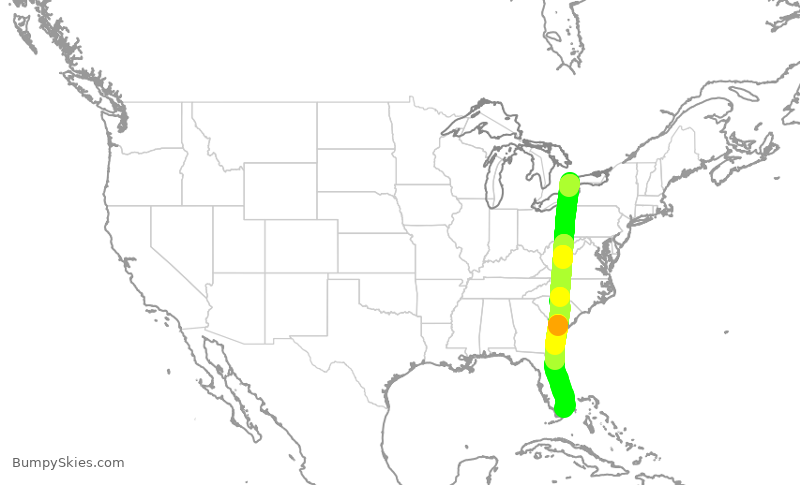 Turbulence forecast map for ACA7252, YYZ to MIA