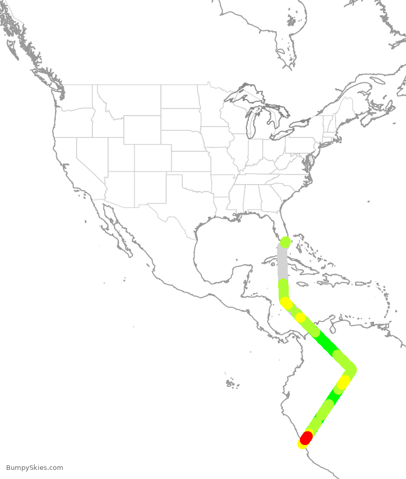 Turbulence forecast map for ACA7252, MIA to SPJC