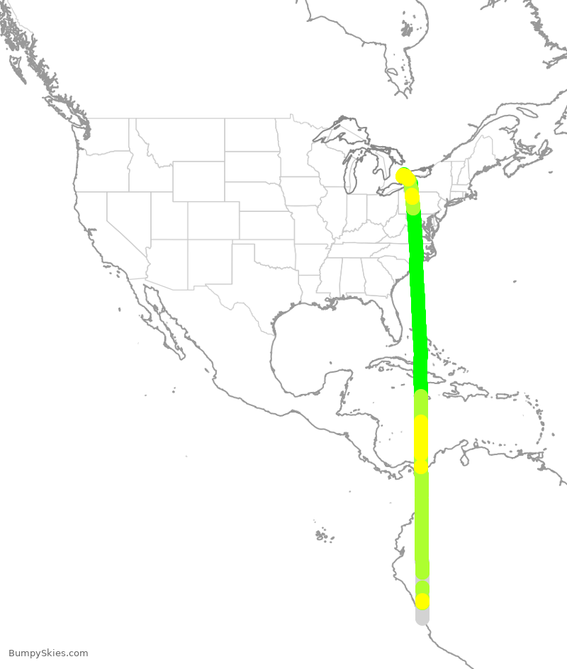 Turbulence forecast map for ACA7253, PJC to YYZ