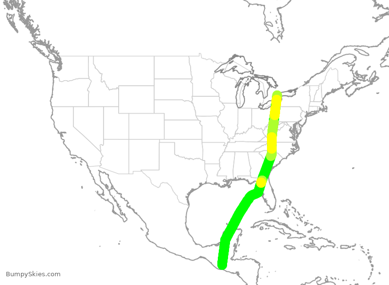 Turbulence forecast map for ACA7254, YYZ to GUA