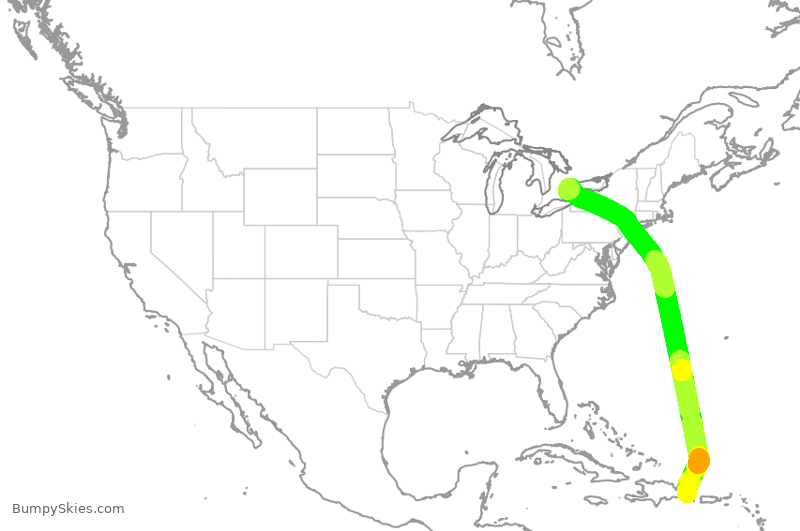 Turbulence forecast map for ACA7255, PUJ to YYZ