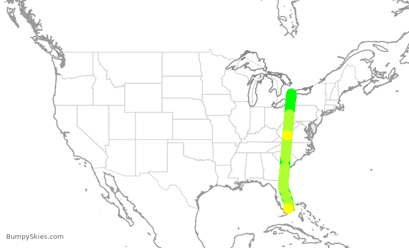 Turbulence forecast map for ACA7260, YYZ to MIA