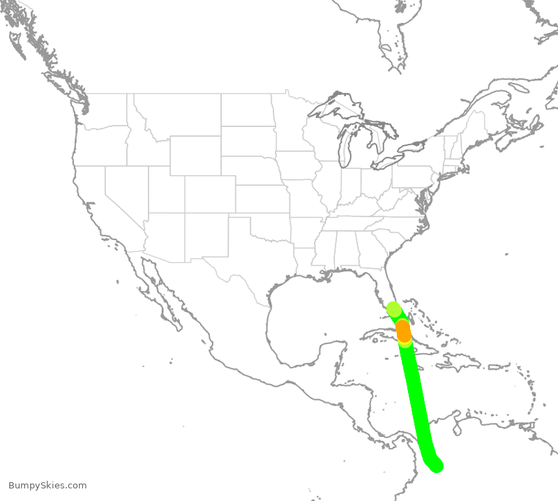 Turbulence forecast map for ACA7260, MIA to BOG