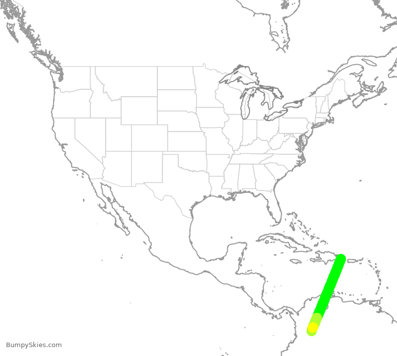 Turbulence forecast map for ACA7263, BOG to PUJ