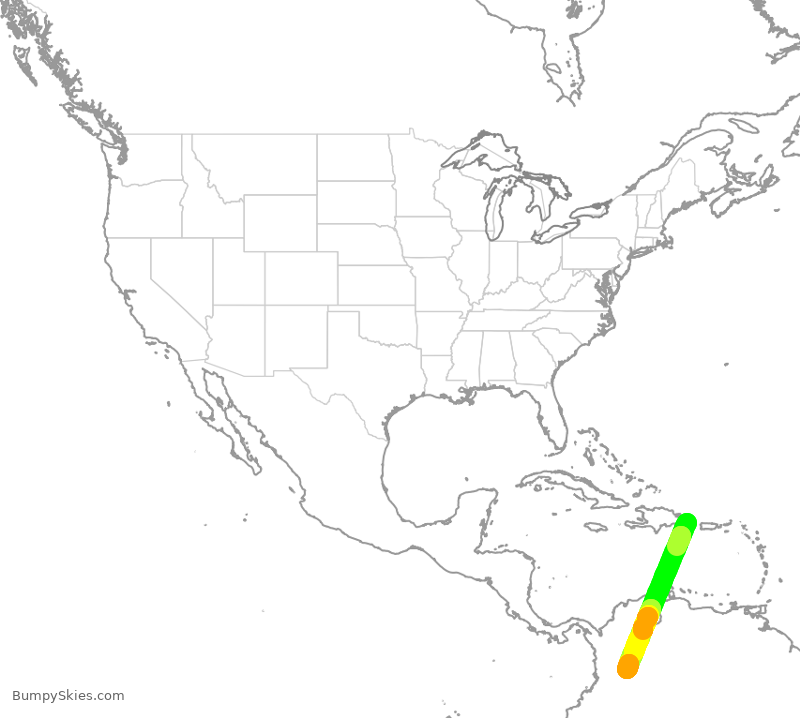 Turbulence forecast map for ACA7264, PUJ to BOG