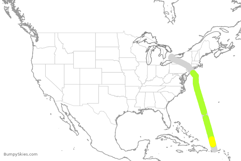 Turbulence forecast map for ACA7265, SJU to YYZ