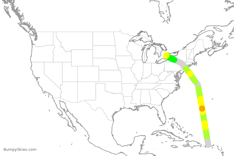 Turbulence forecast map for ACA7267, SJU to YYZ