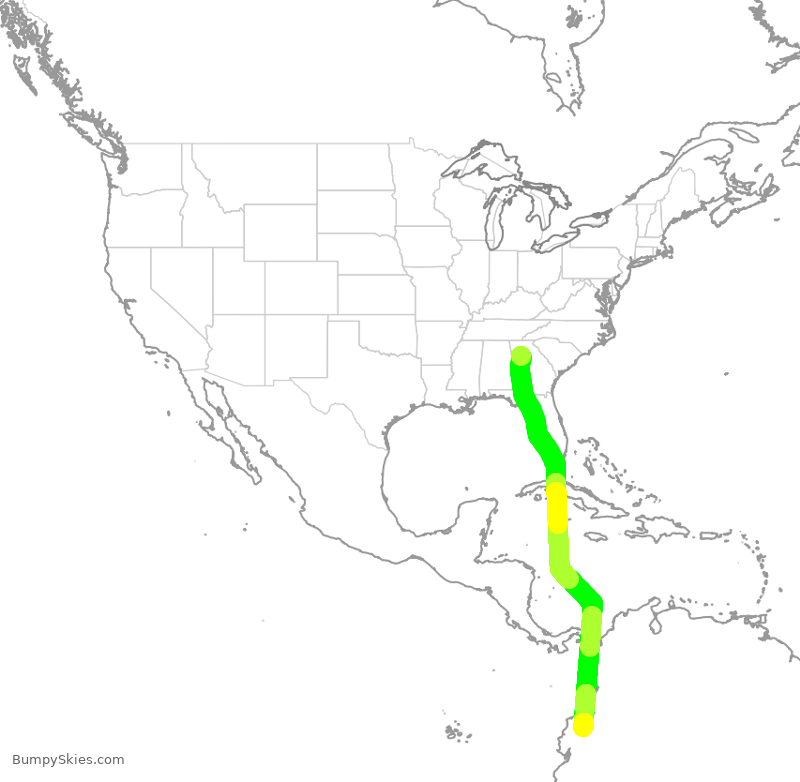 Turbulence forecast map for ACA7270, ATL to UIO