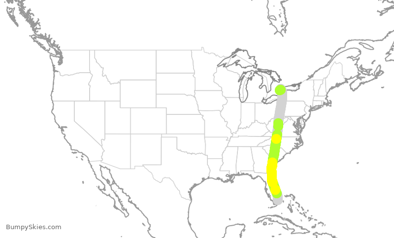 Turbulence forecast map for ACA7271, MIA to YYZ