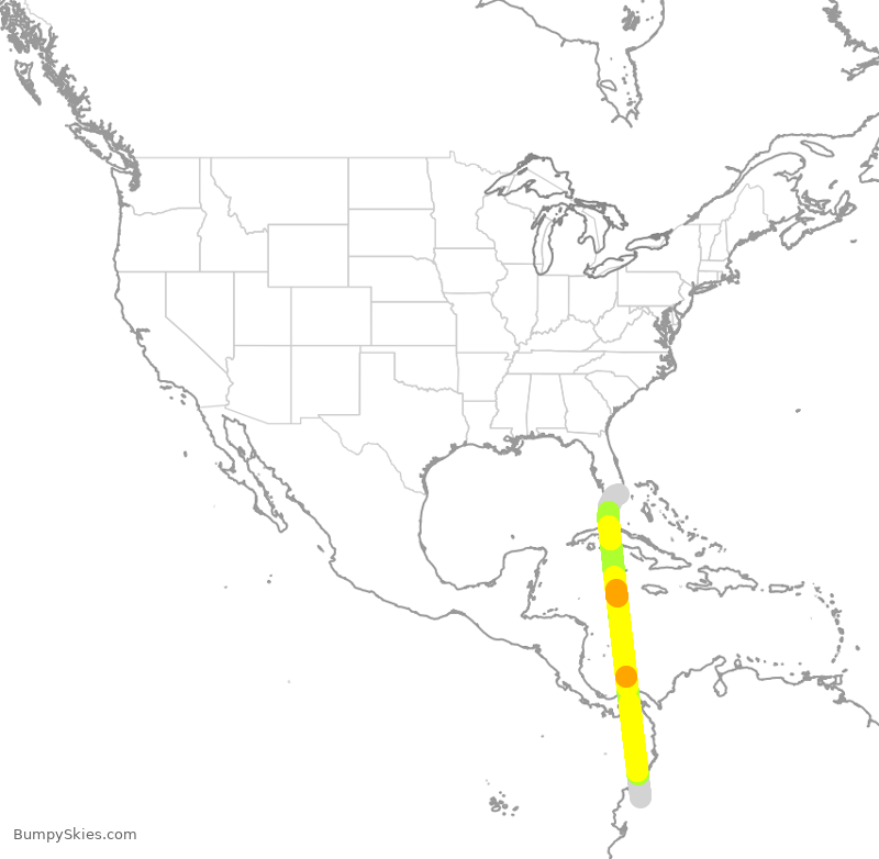 Turbulence forecast map for ACA7275, EQM to MIA