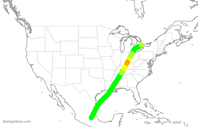 Turbulence forecast map for ACA7277, MMSM to YYZ