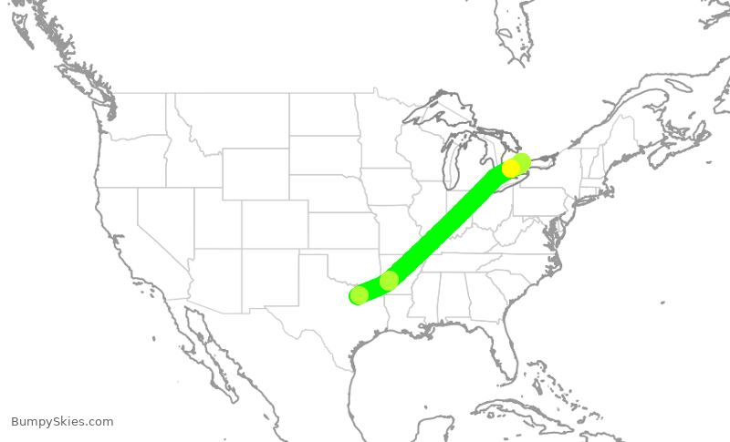Turbulence forecast map for ACA7306, DFW to YYZ