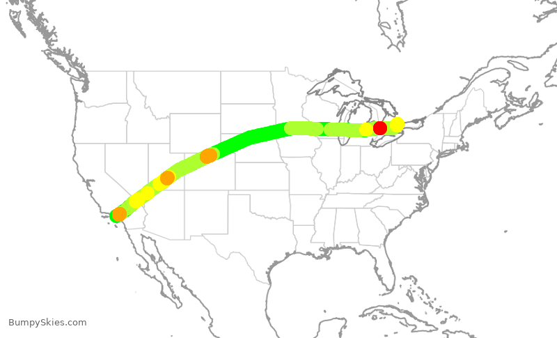 Turbulence forecast map for ACA7316, LAX to YYZ