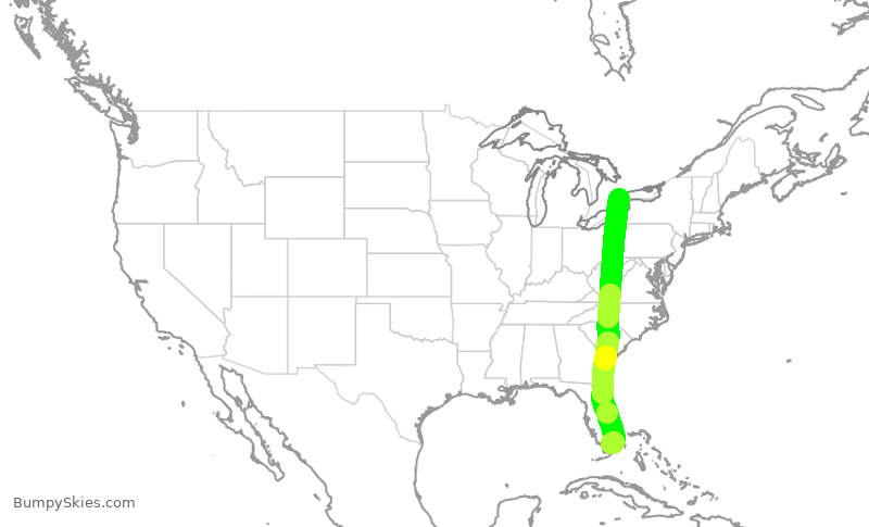Turbulence forecast map for ACA7326, YYZ to MIA