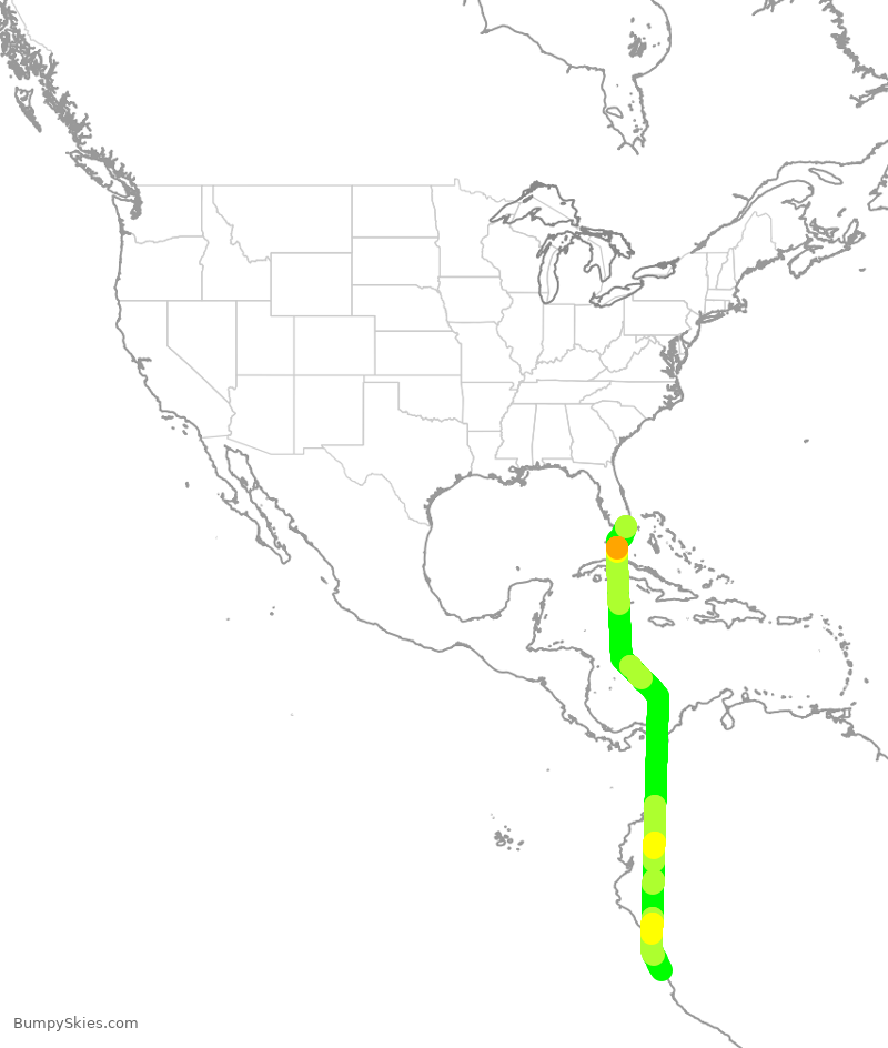 Turbulence forecast map for ACA7326, MIA to SPJC