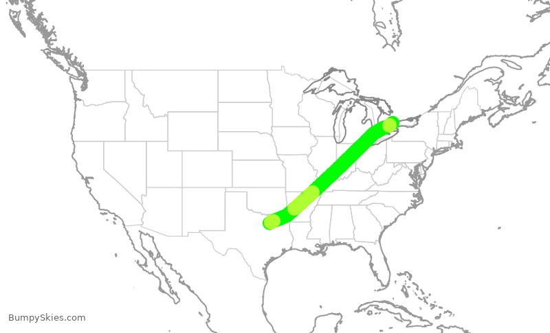 Turbulence forecast map for ACA7329, DFW to YYZ